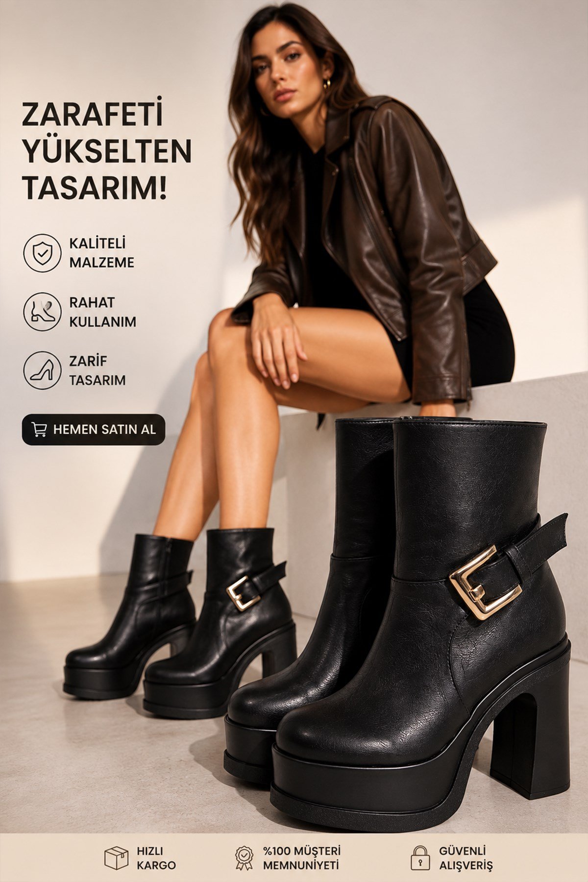 Kadın Lorenza 12 cm Platform Topuklu Kadın Bot K-2030
