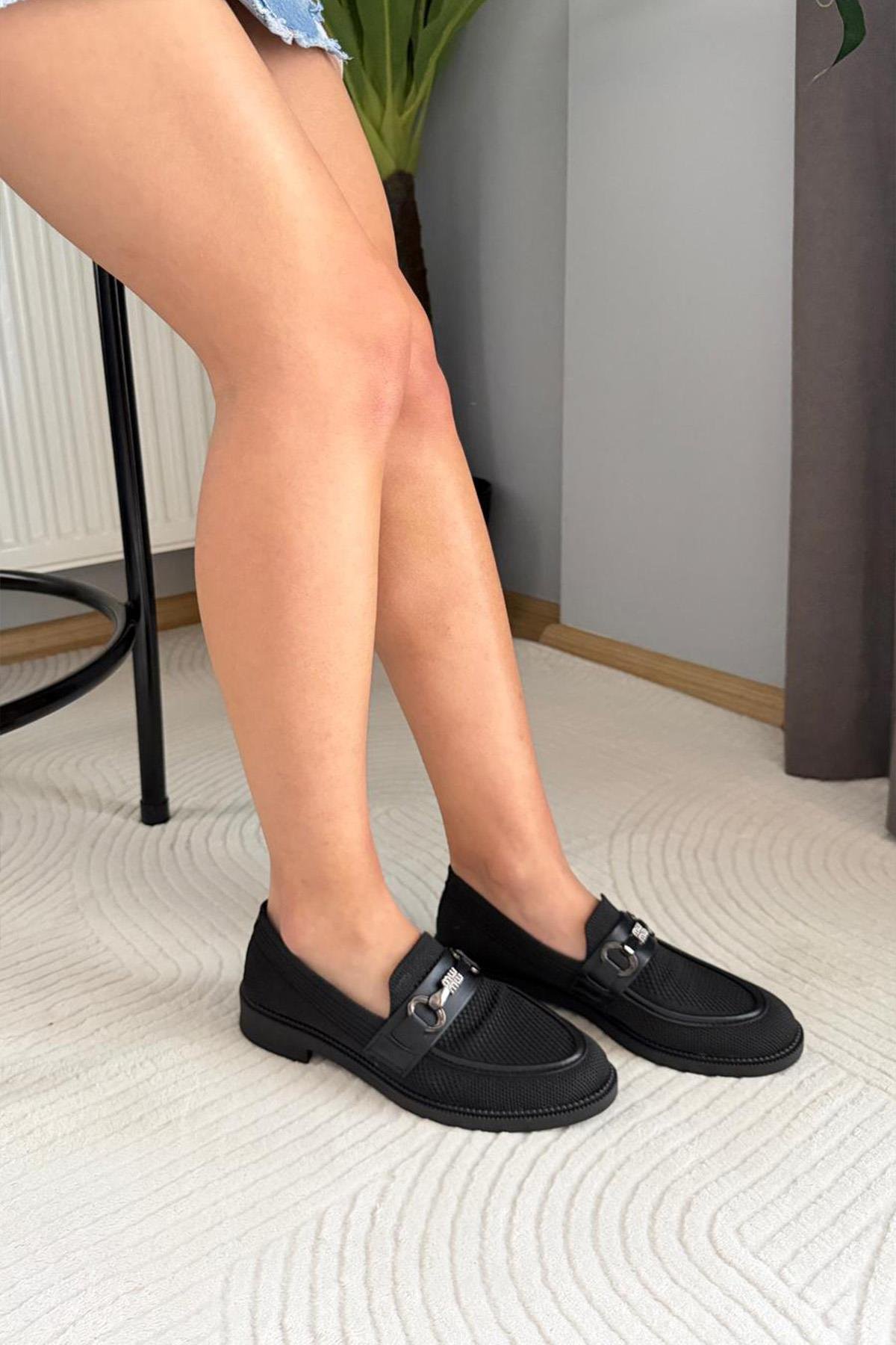 Kadın Marie Metal Tokalı Triko Kadın Loafer Günlük Makosen Ayakkabı