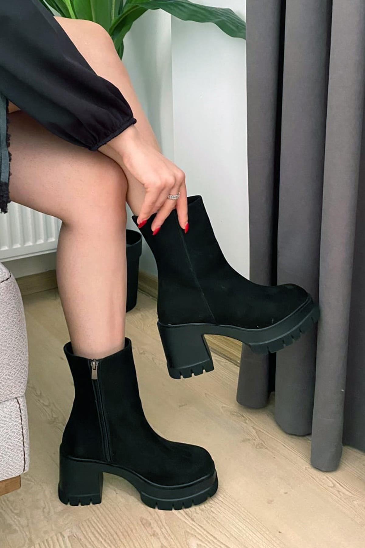 Kadın Pita ( 8 cm ) Platfom Topuklu Fermuarlı Bot