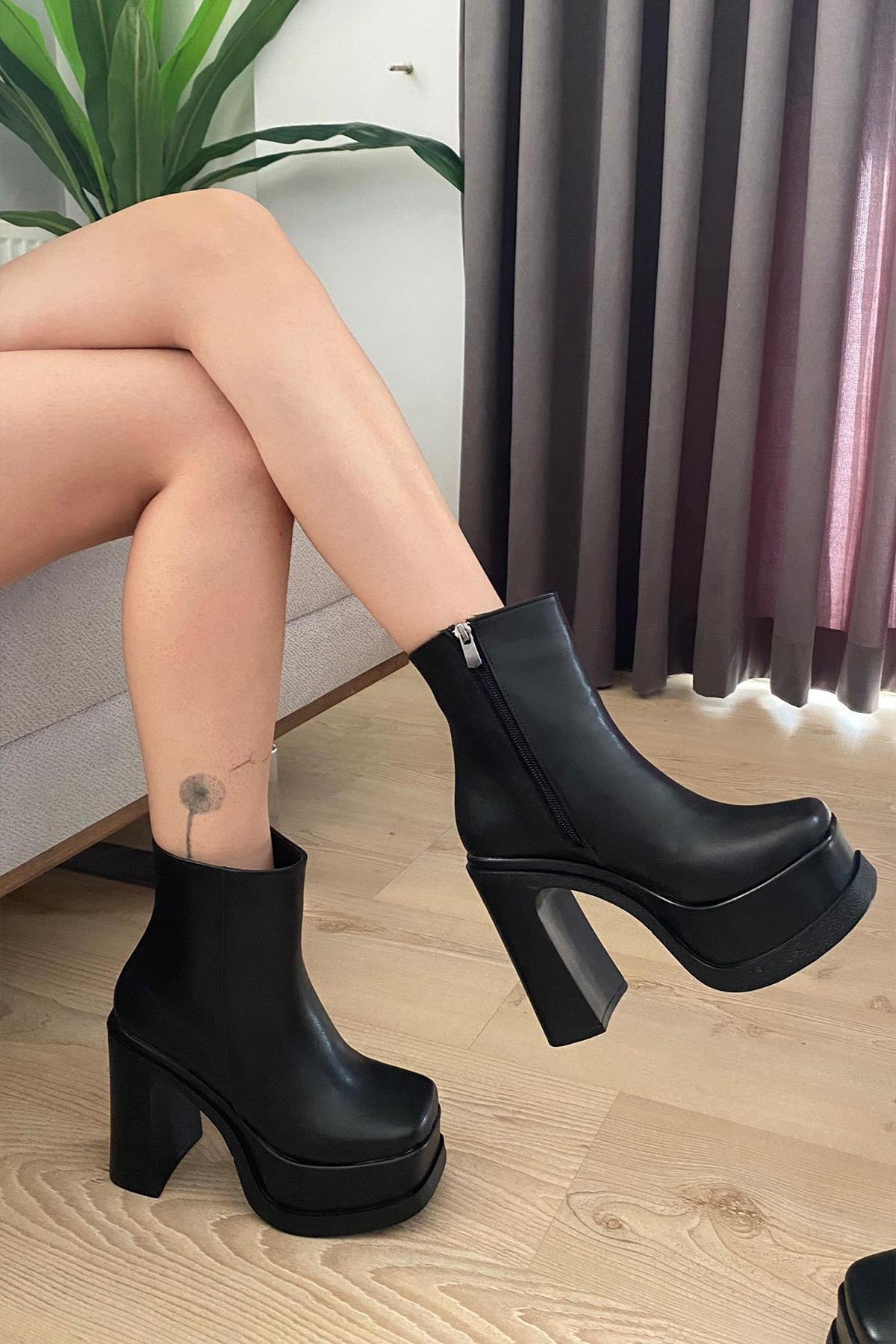 Kadın Sidney 12 cm Platform Topuklu Fermuarlı Bot
