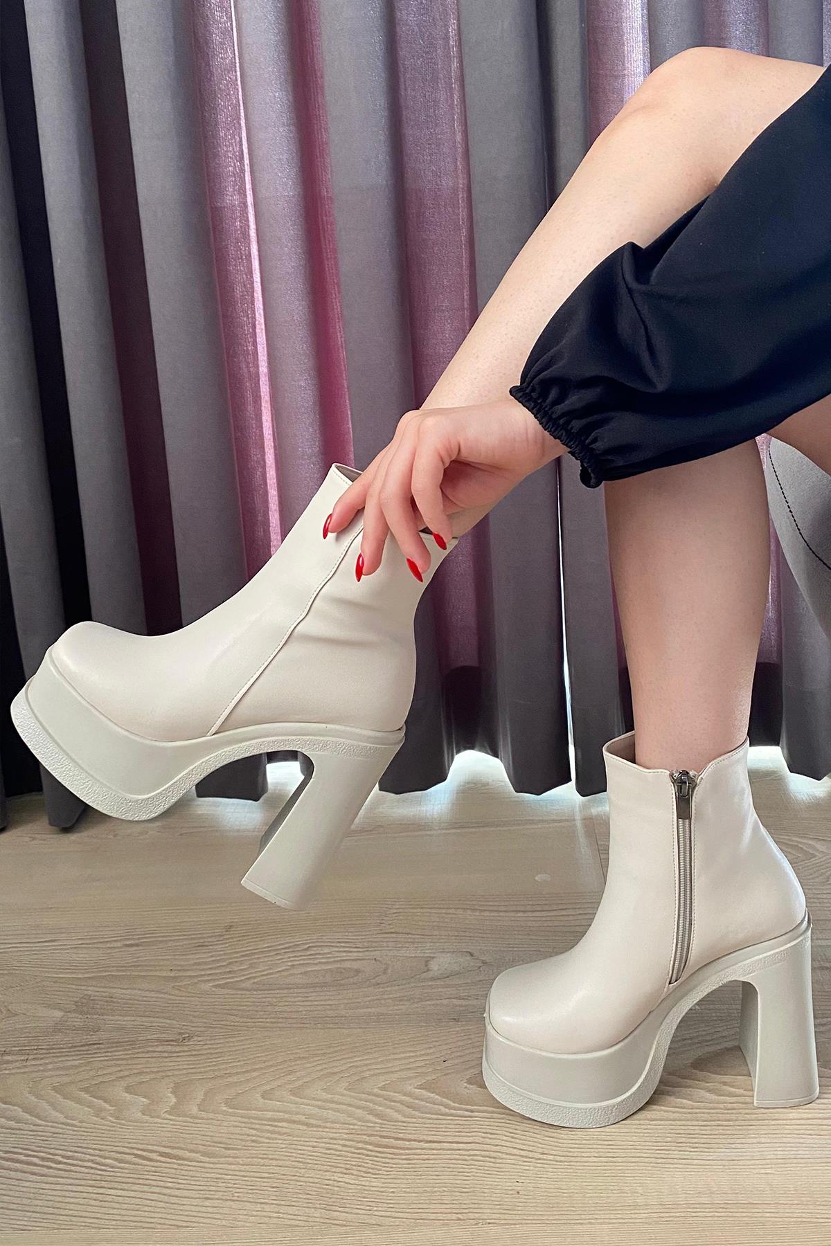 Kadın Sidney 12 cm Platform Topuklu Fermuarlı Bot