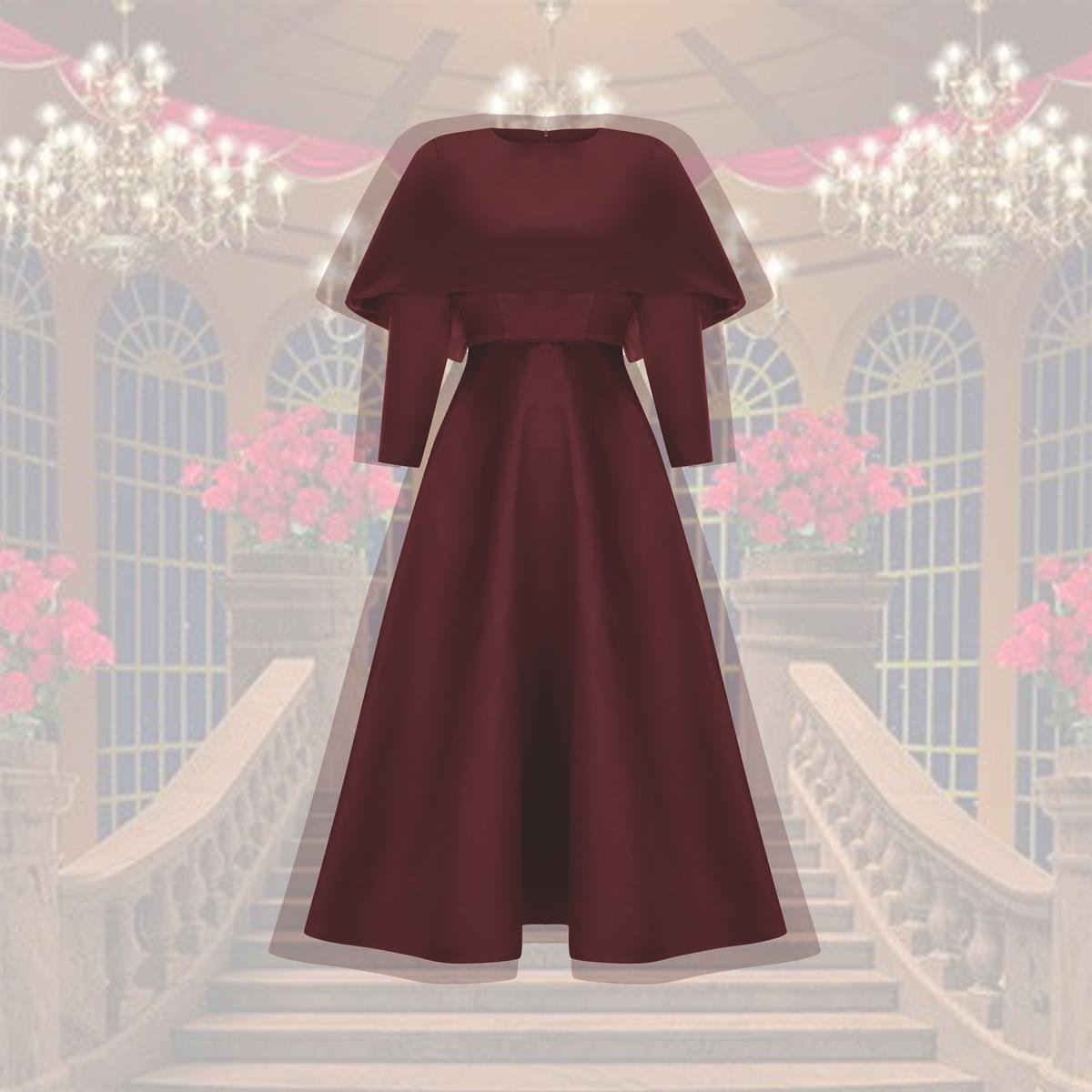 Bordo Mini Pelerin Elbise