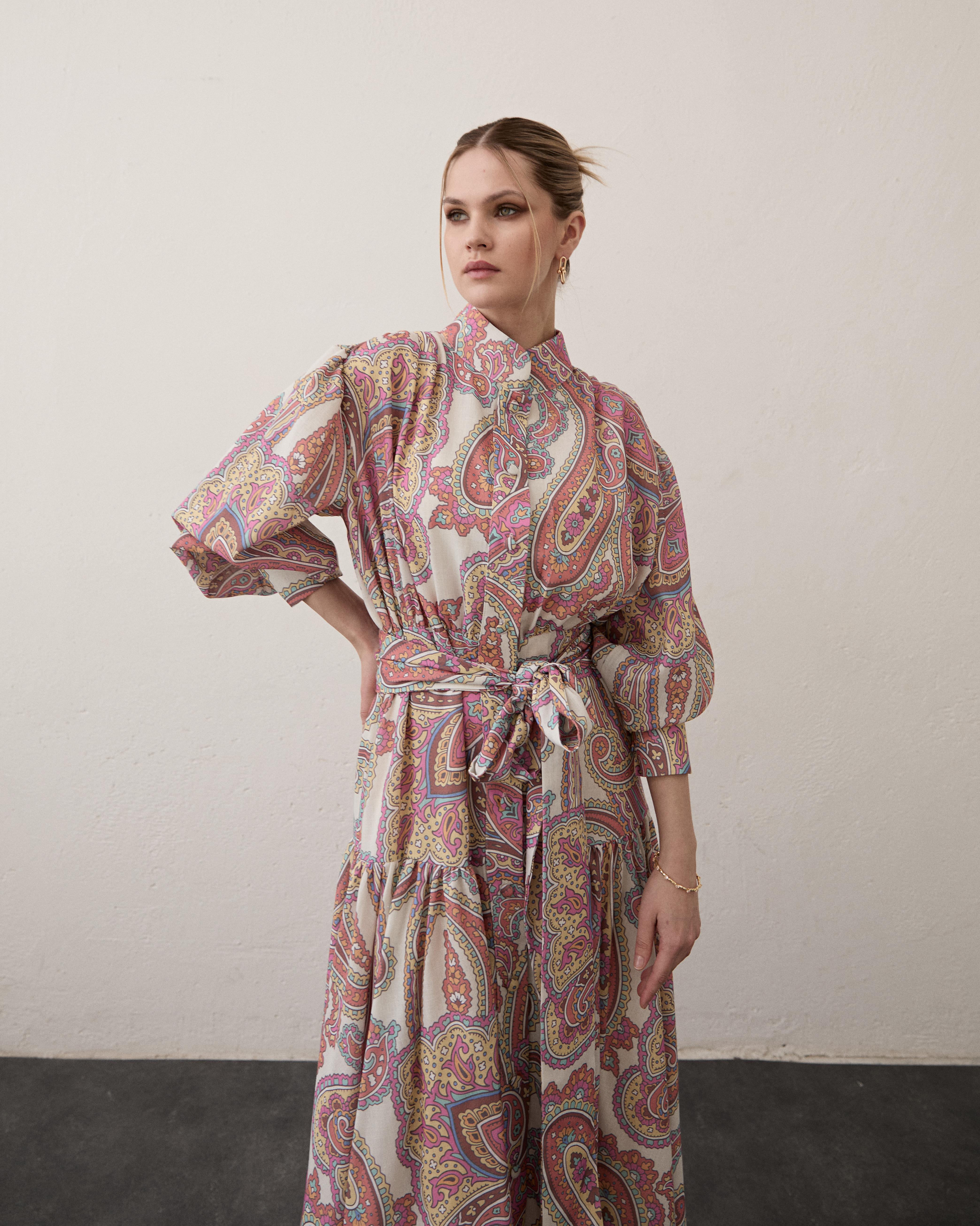Keten Paisley Elbise