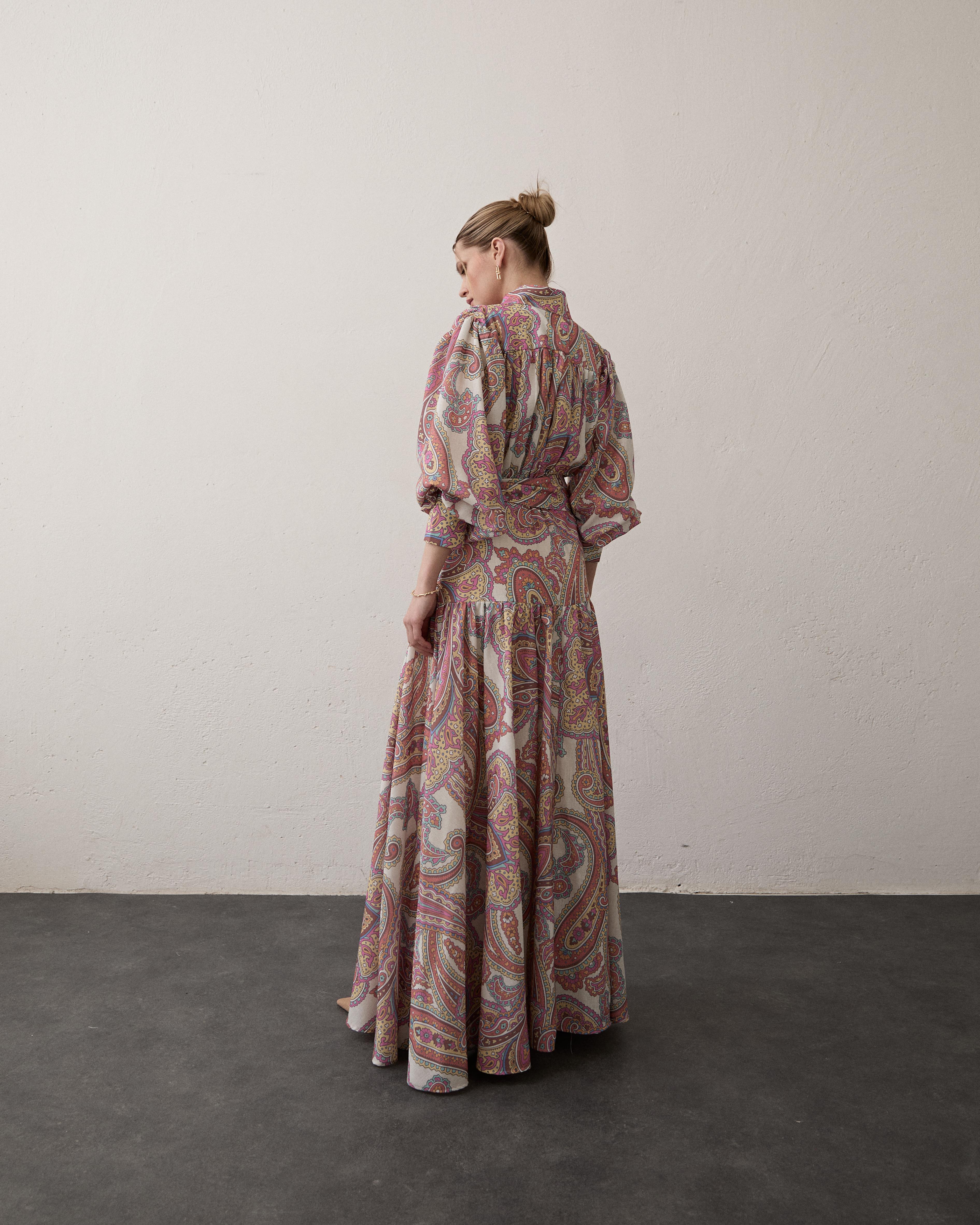 Keten Paisley Elbise