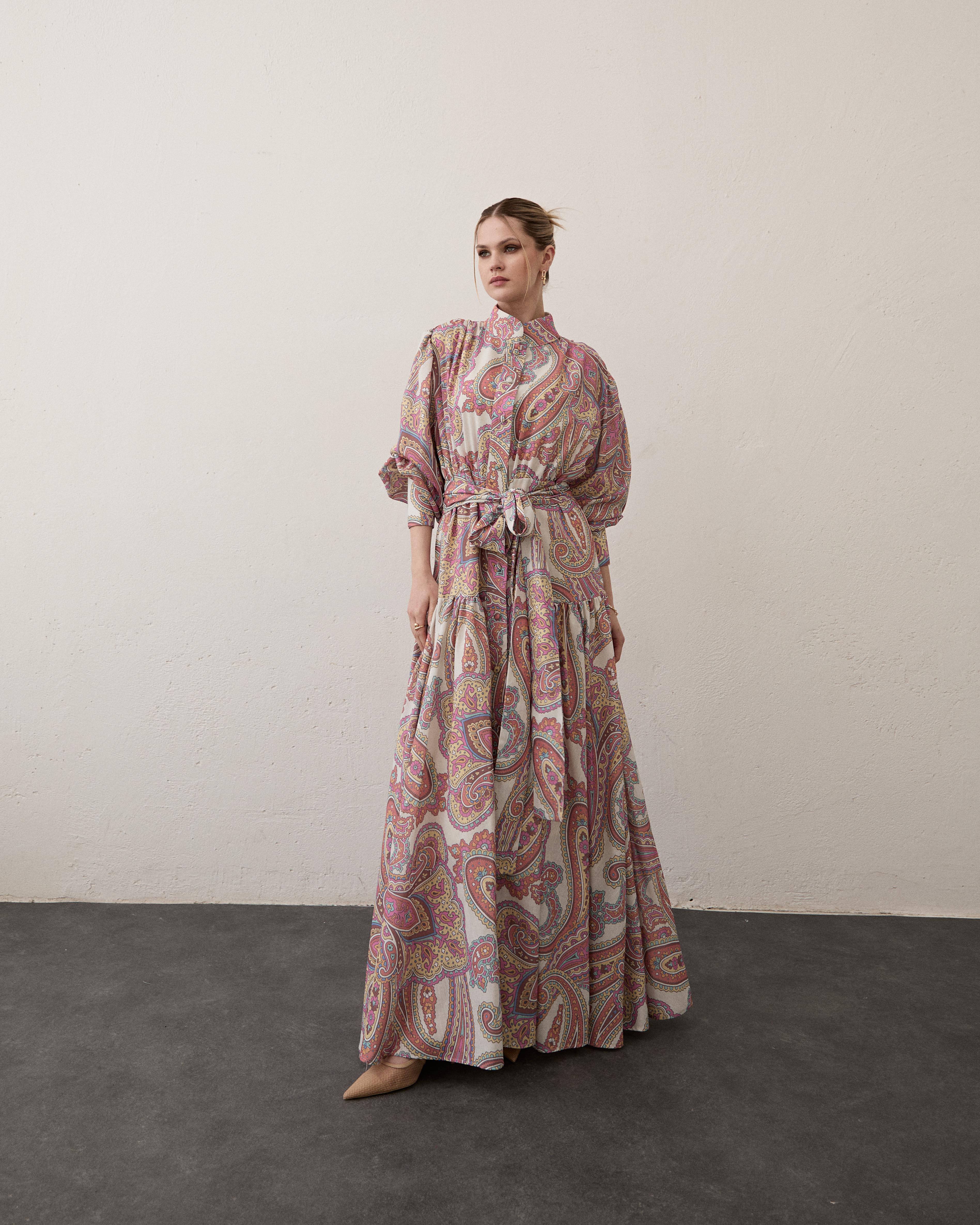 Keten Paisley Elbise