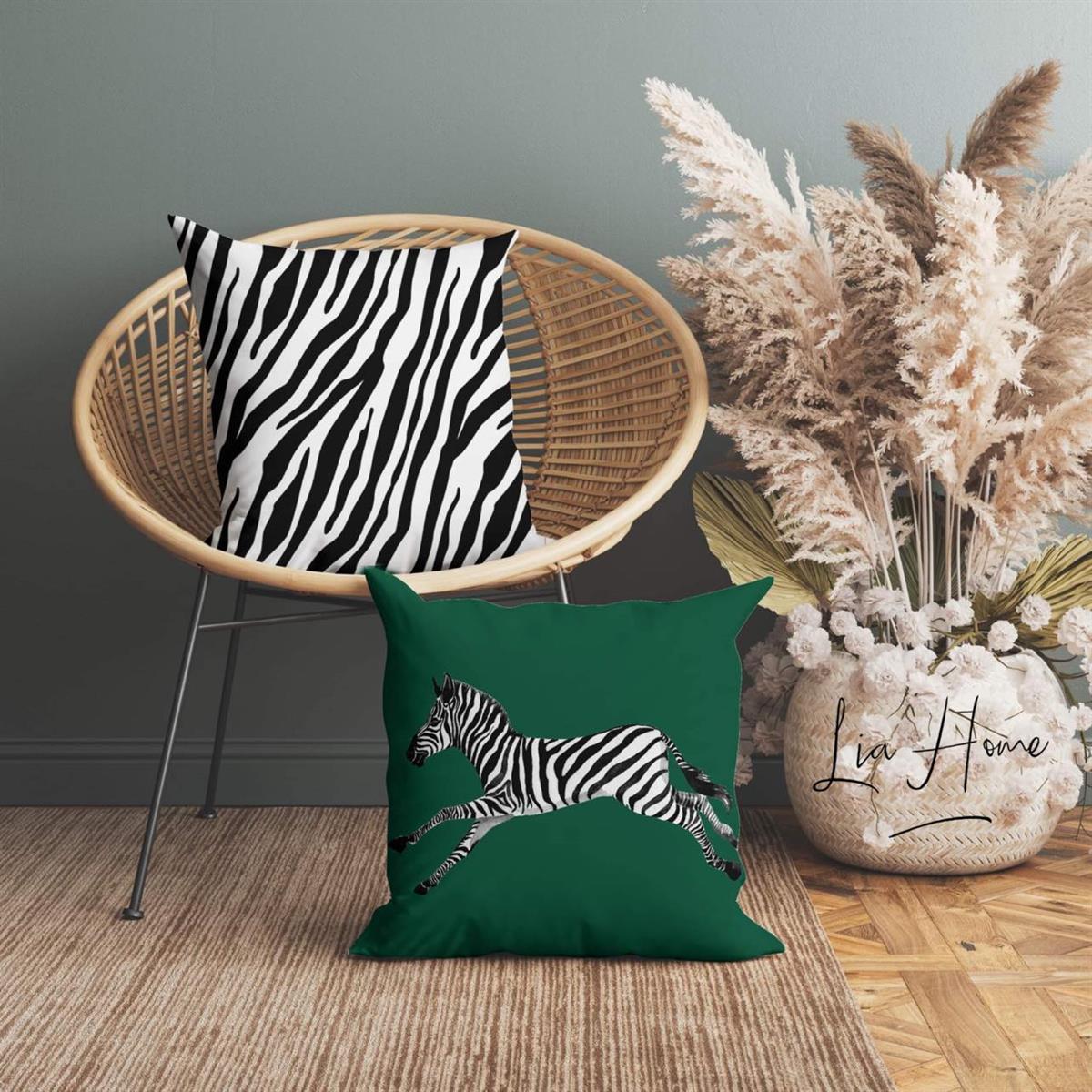 Çift Taraflı Zebra Desenli Dekoratif 2'li Kırlent Kılıfı Seti
