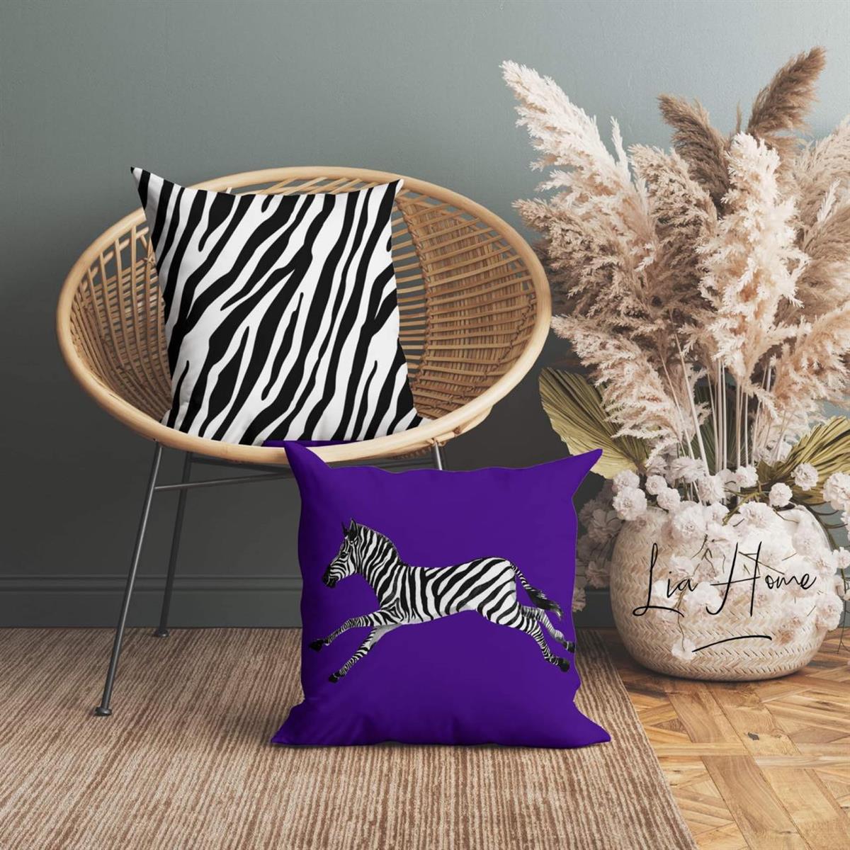 Çift Taraflı Zebra Desenli Dekoratif 2'li Kırlent Kılıfı Seti