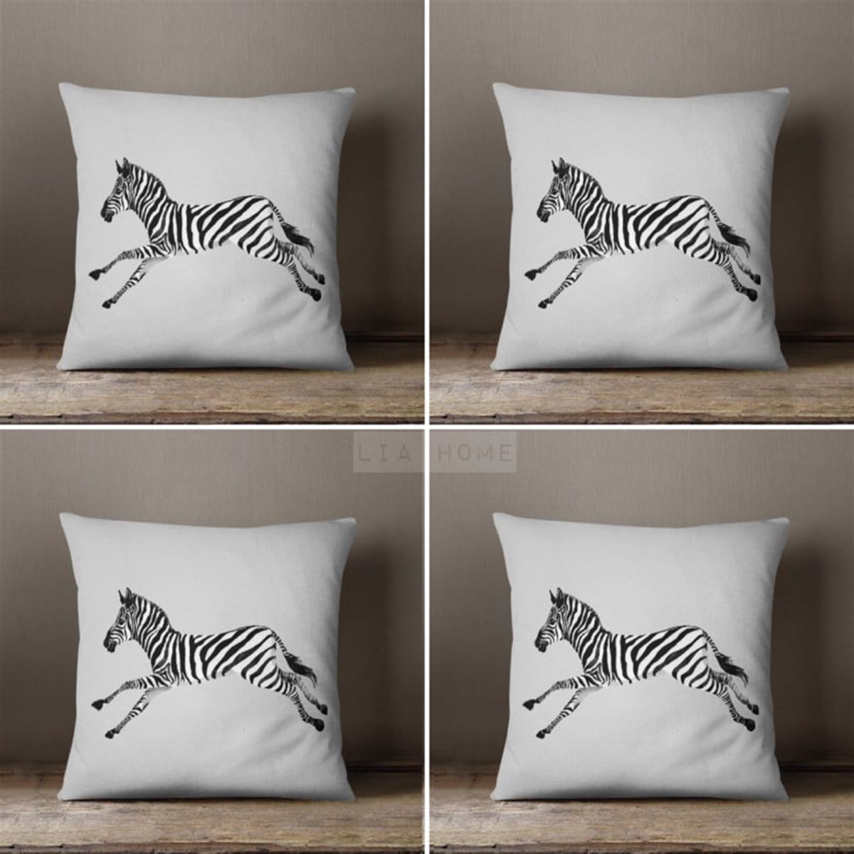 Çift Taraflı Zebra Desenli Dekoratif 4'lü Kombin Kırlent Kılıfı Seti