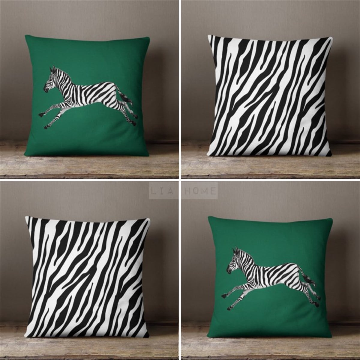Çift Taraflı Zebra Desenli Dekoratif 4'lü Kombin Kırlent Kılıfı Seti