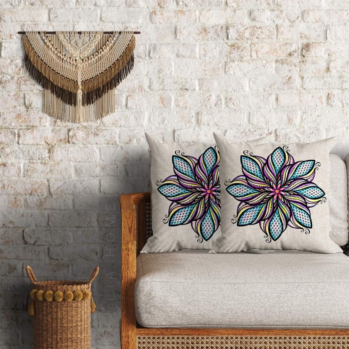 Mandala Desenli Dekoratif 2'li Minder Kılıfı Seti 60*60 Cm 