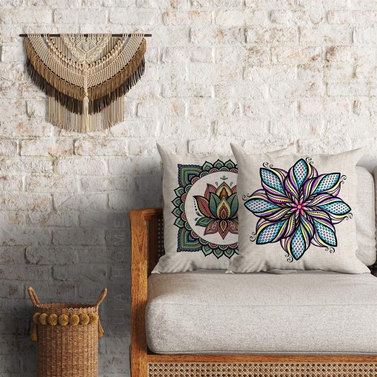 Mandala Desenli Dekoratif 2'li Minder Kılıfı Seti 60*60 Cm 