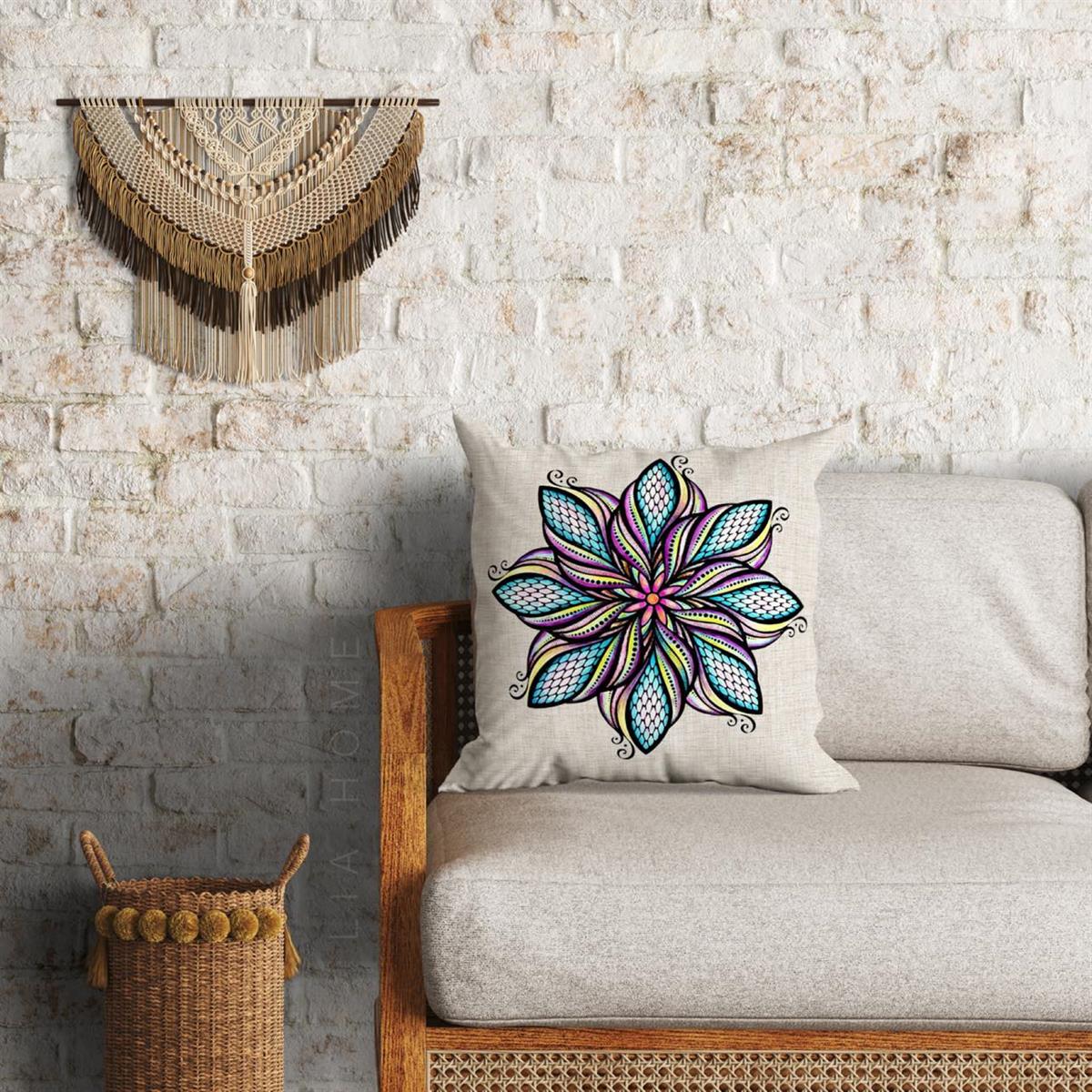 Mandala Desenli Dekoratif Minder Kılıfı 60*60 Cm 