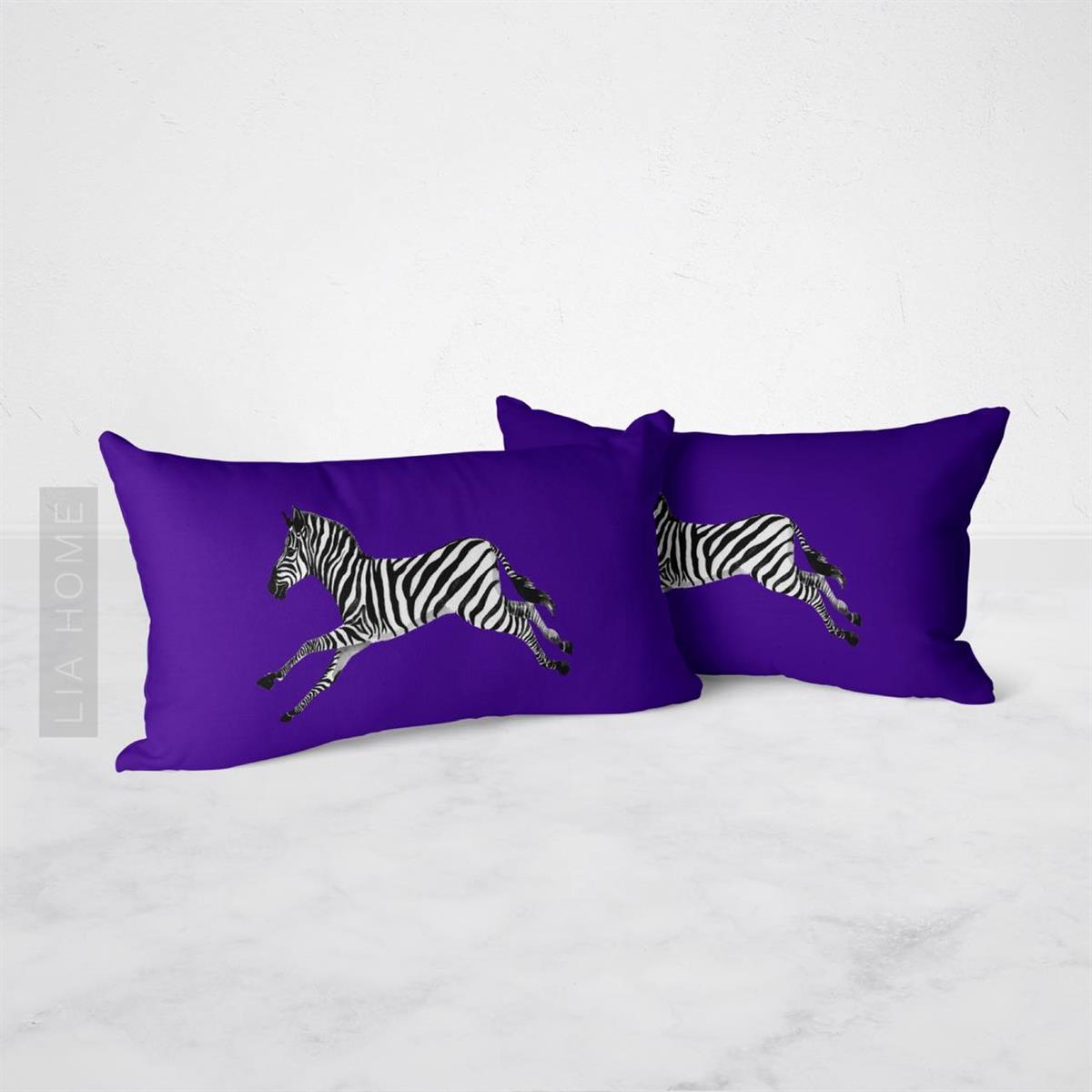Mor Zebra Desenli Çift Taraflı Dekoratif 2'li Yastık Kılıfı Seti 32 x 55 cm