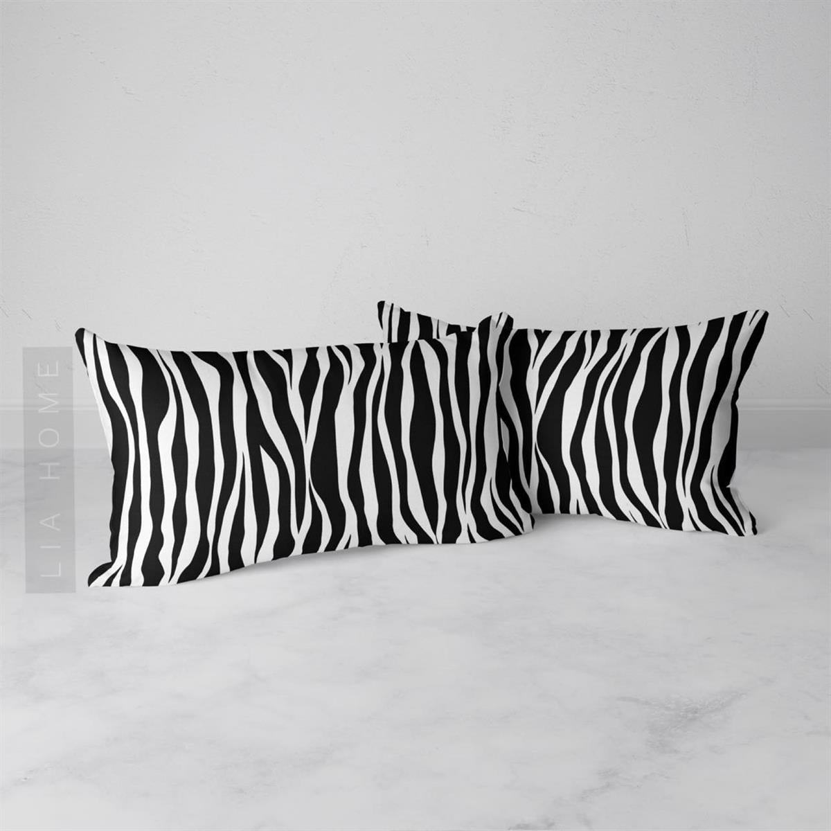 Zebra Desenli Çift Taraflı Dekoratif 2'li Yastık Kılıfı Seti 32 x 55 cm