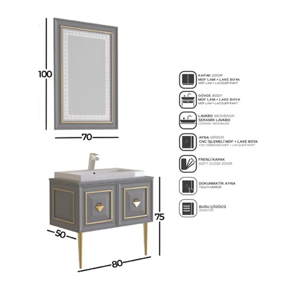 BelinzaDavlos 80 cm Banyo Dolabı