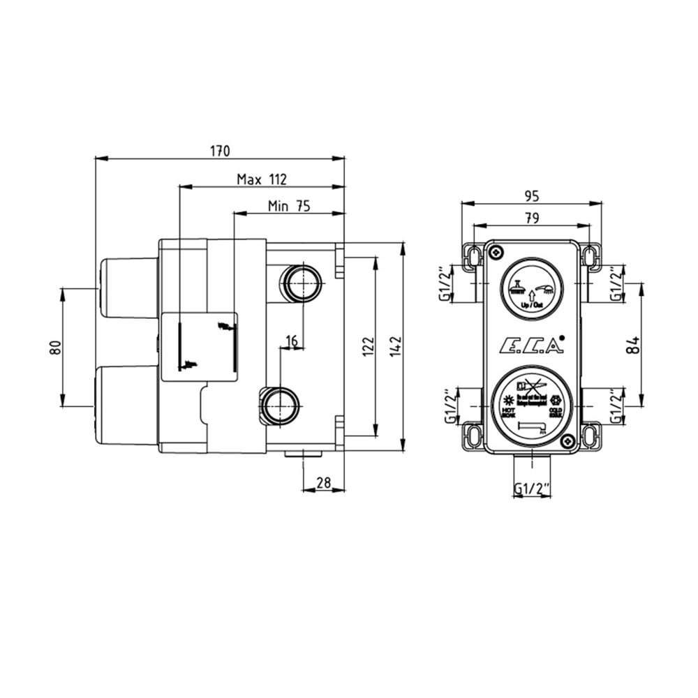 ECA102166301C1 Mat Siyah Ankastre Banyo Bataryası Sıva Altı Grubu