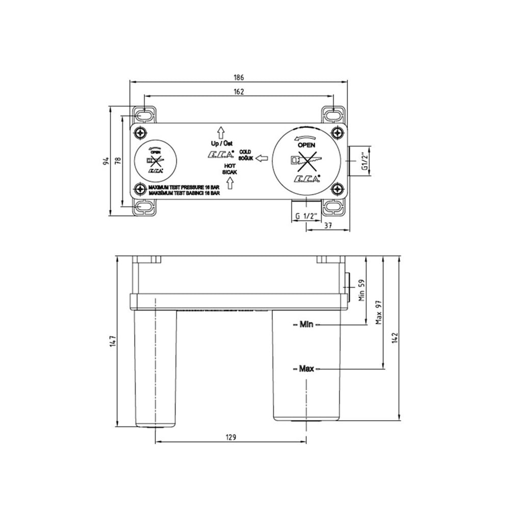 ECA102166601C1 Mat Siyah Ankastre Lavabo Bataryası Sıva Altı Grubu