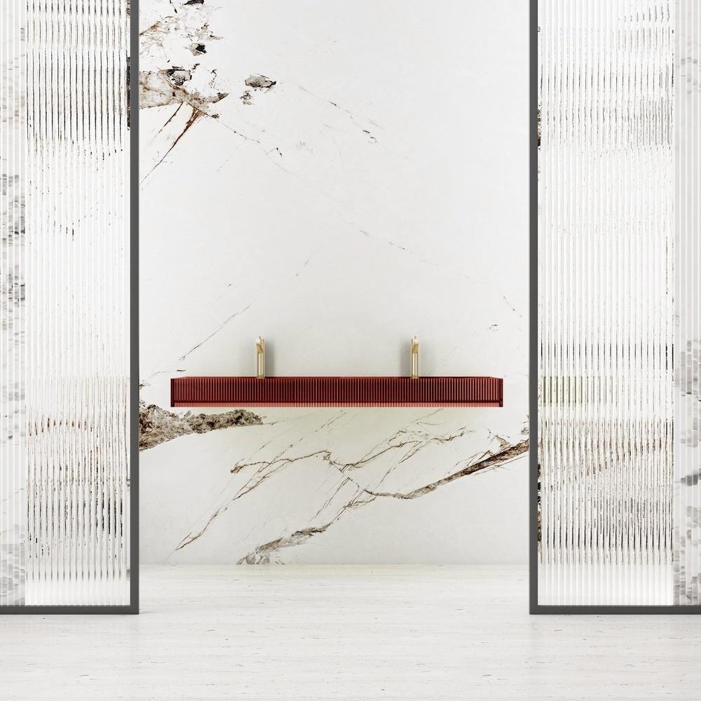 GraffeGraffe Aura 120 cm Çift Bölmeli Şeffaf Kırmızı Cam Lavabo