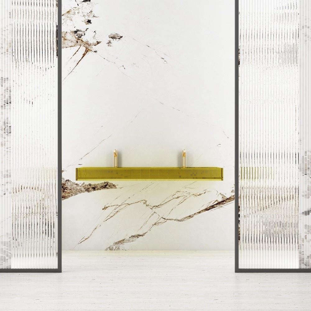 GraffeGraffe Aura 120 cm Çift Bölmeli Şeffaf Sarı Cam Lavabo