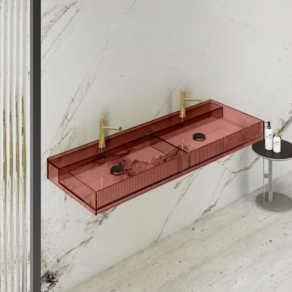 GraffeGraffe Aura 120 cm Çift Bölmeli Şeffaf Kırmızı Cam Lavabo