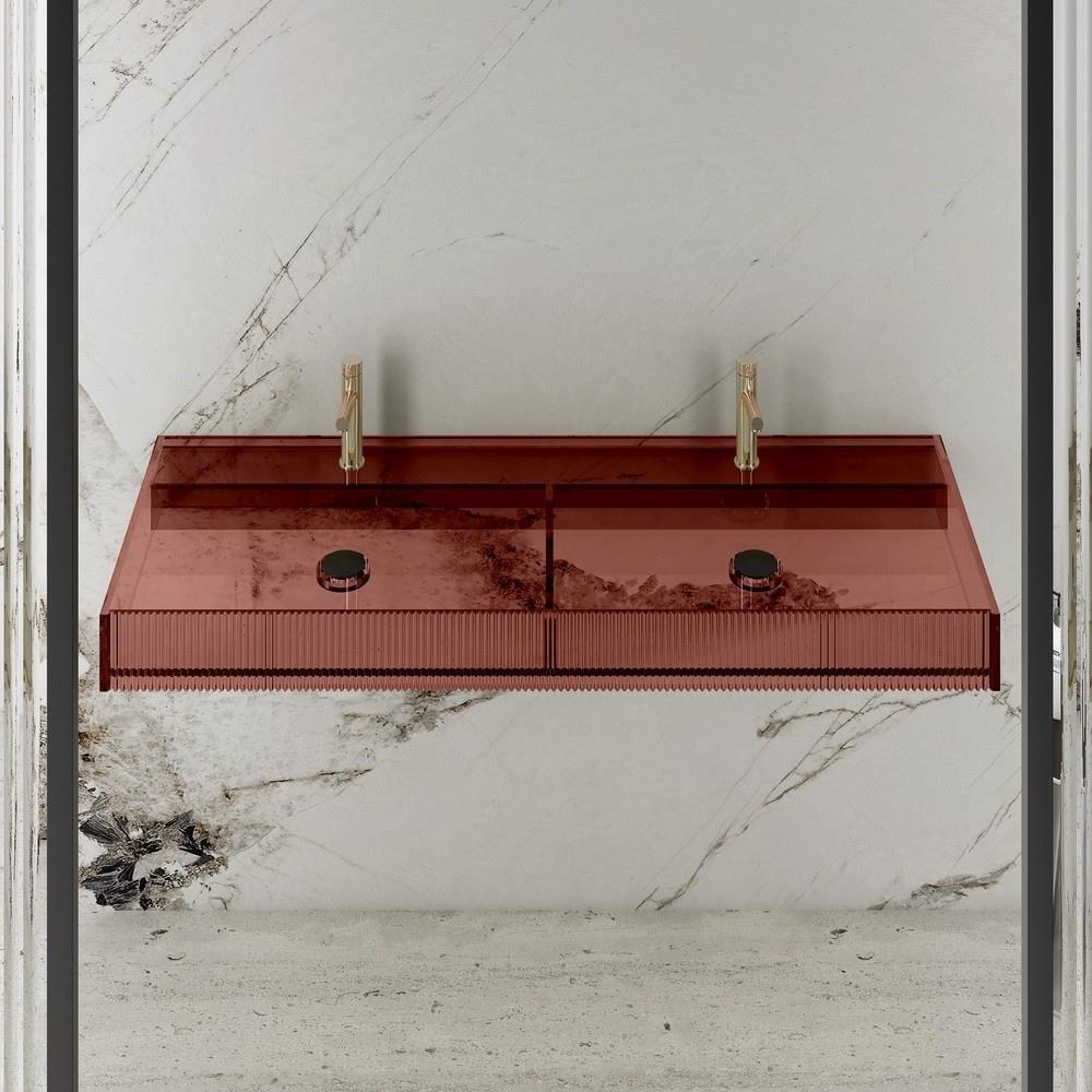 GraffeGraffe Aura 120 cm Çift Bölmeli Şeffaf Kırmızı Cam Lavabo