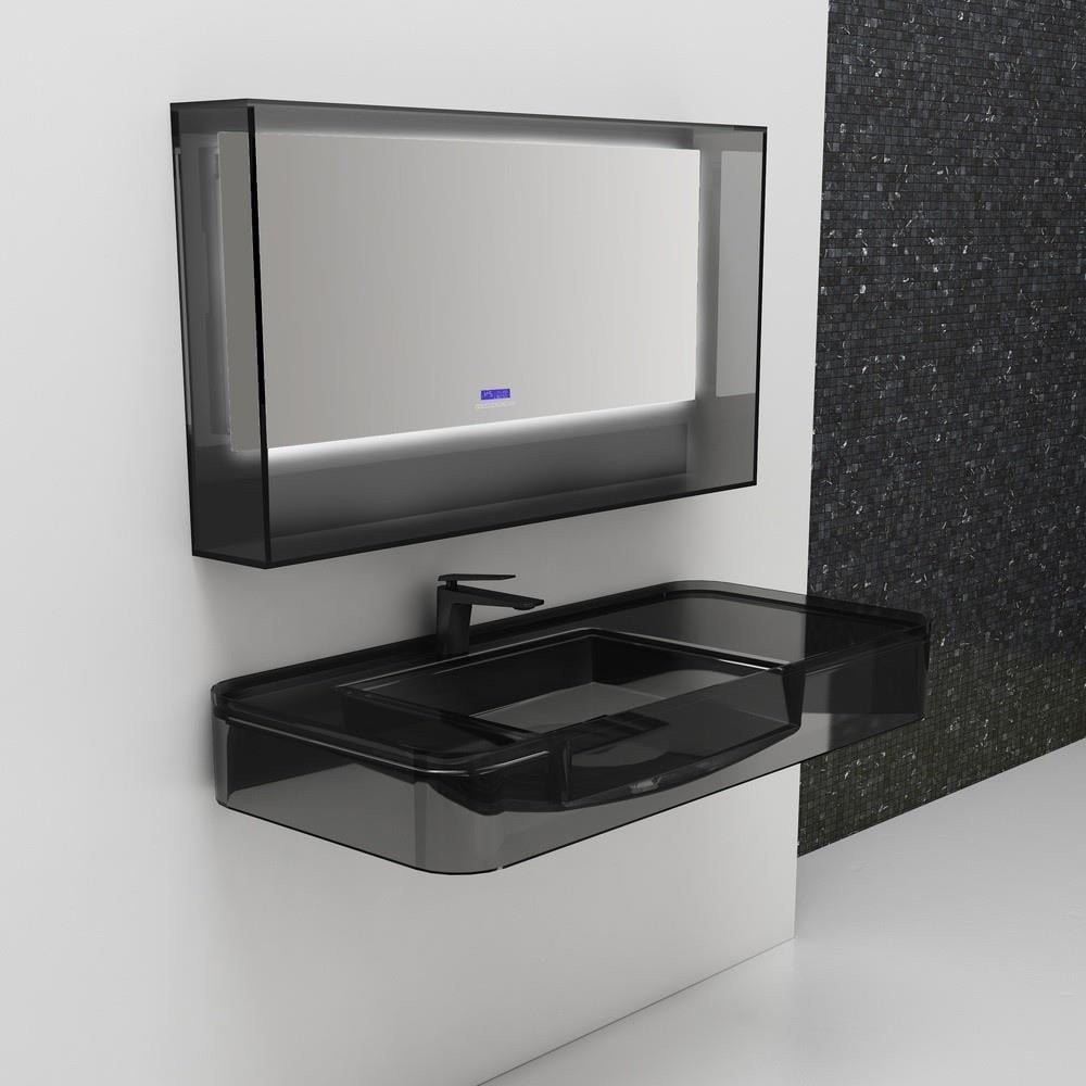 GraffeGraffe Solid 80 cm Şeffaf Cam Lavabo Siyah