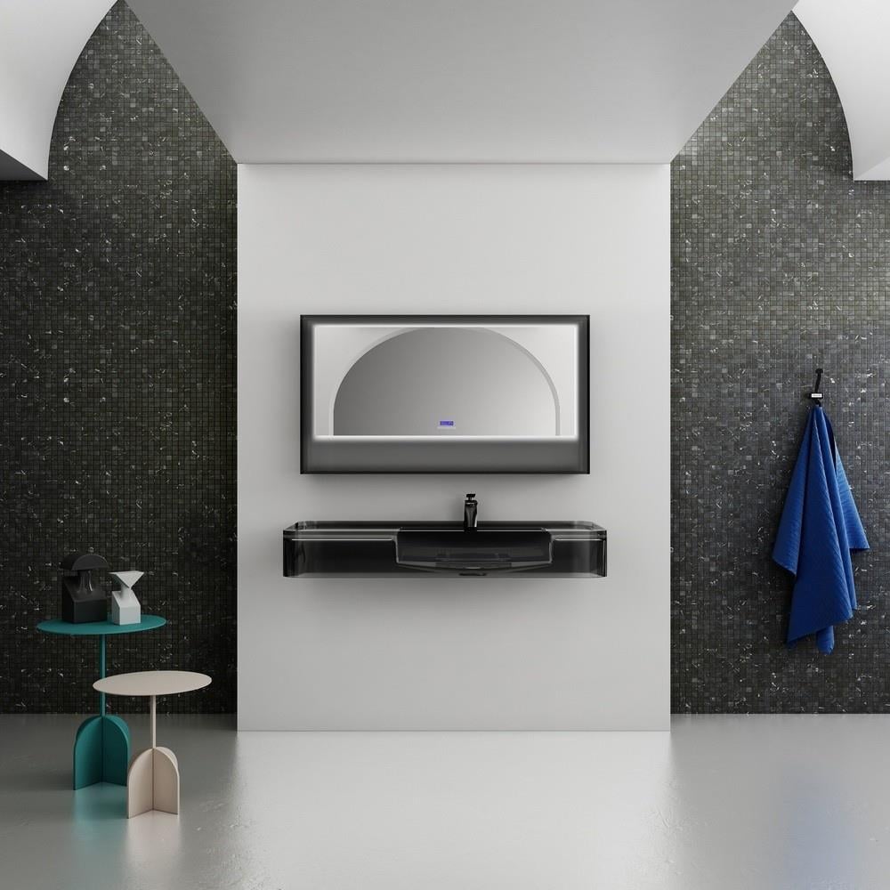 GraffeGraffe Solid 80 cm Şeffaf Cam Lavabo Siyah