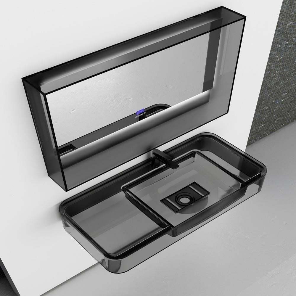 GraffeGraffe Solid 80 cm Şeffaf Cam Lavabo Siyah