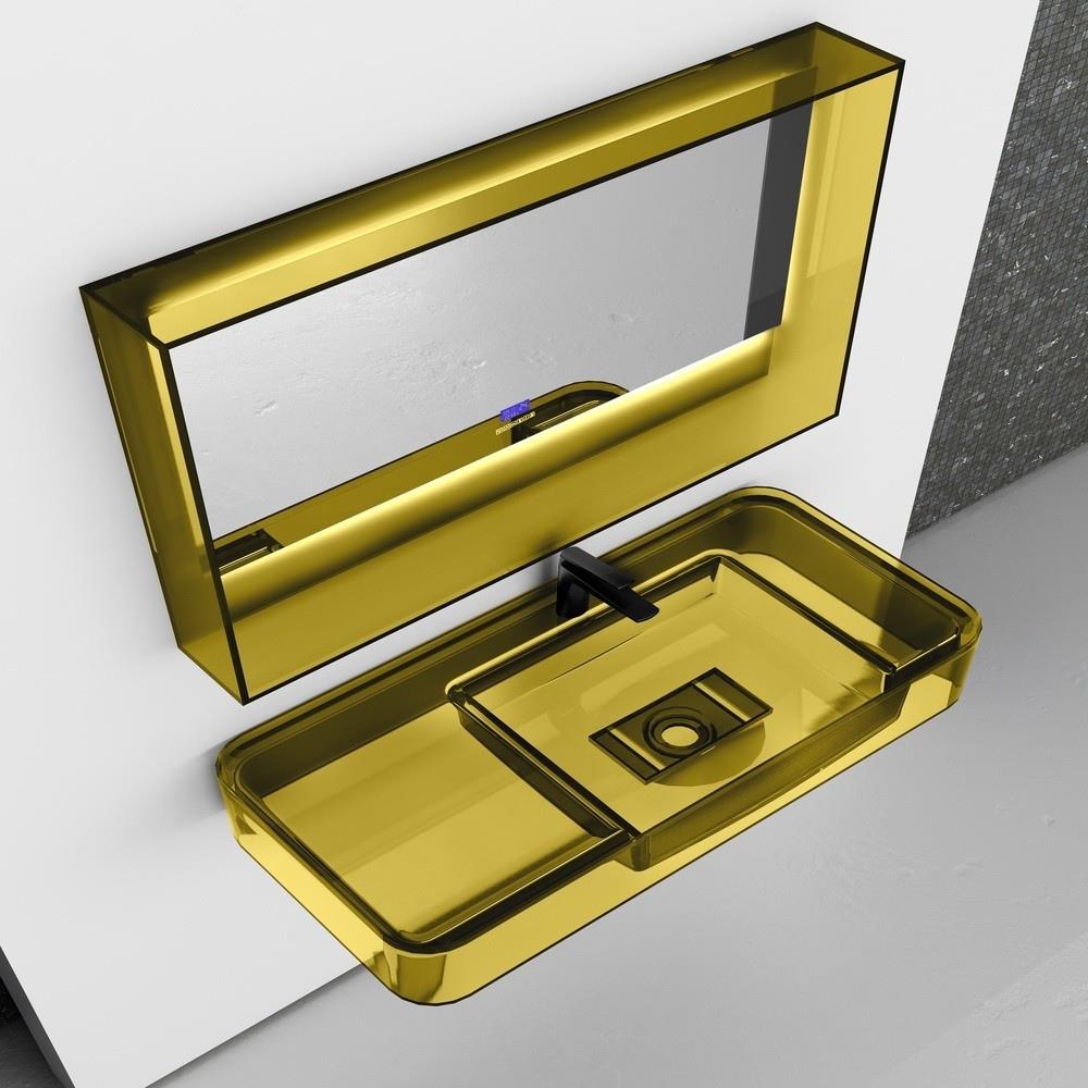 GraffeGraffe Solid 80 cm Şeffaf Cam Lavabo Sarı