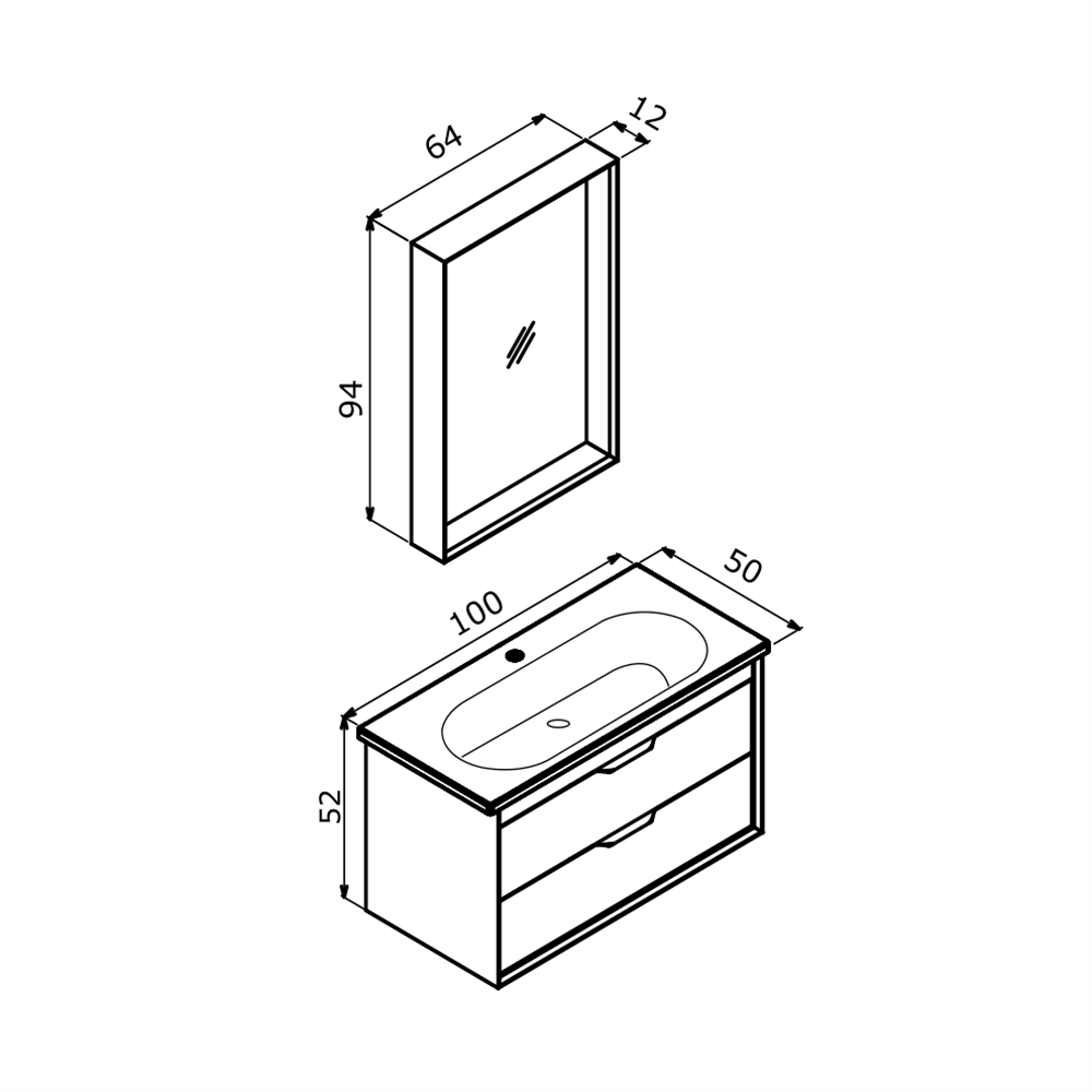 OrkaClay 100 cm Çift Çekmeceli Banyo Dolabı