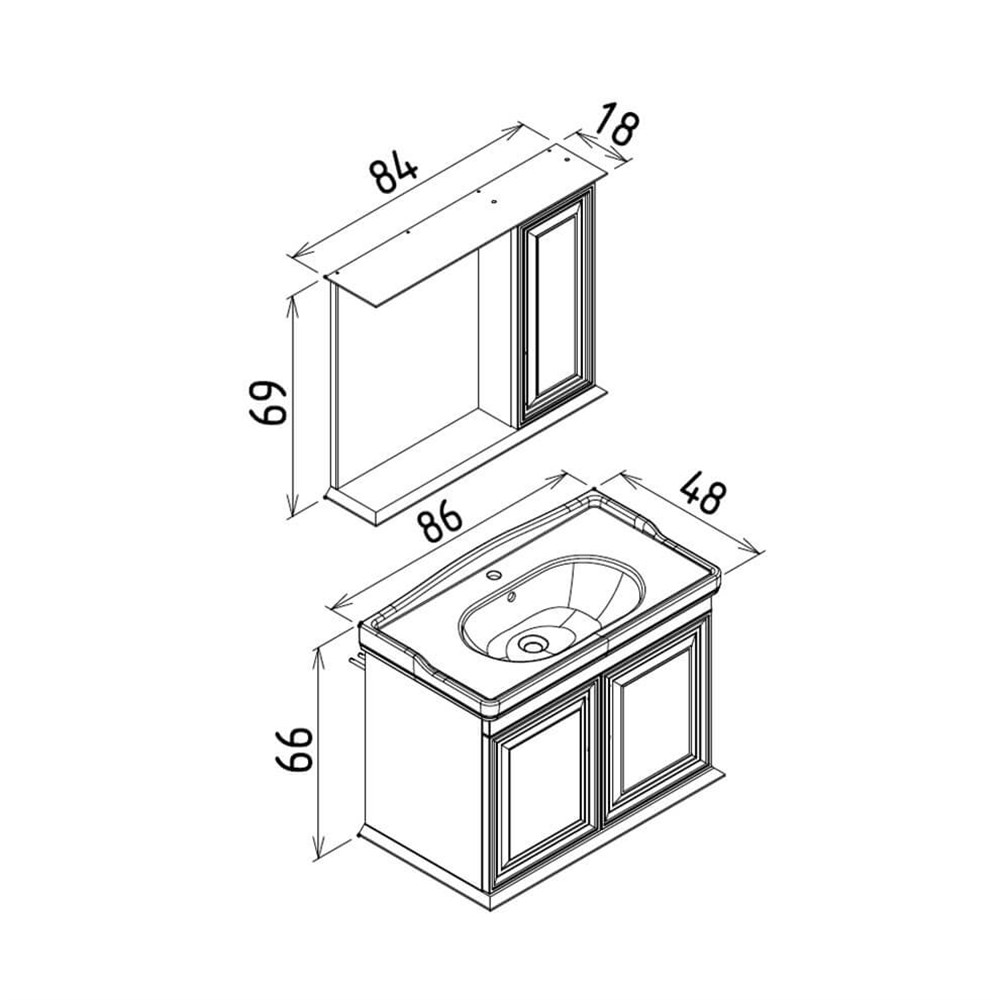 OrkaCorbel 85 cm Banyo Dolabı