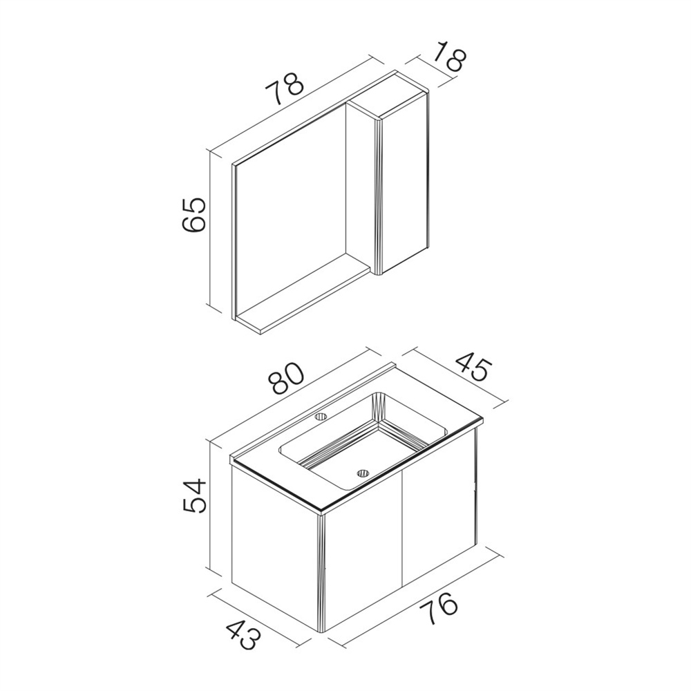 OrkaDüden Kapaklı 80 cm Banyo Dolabı
