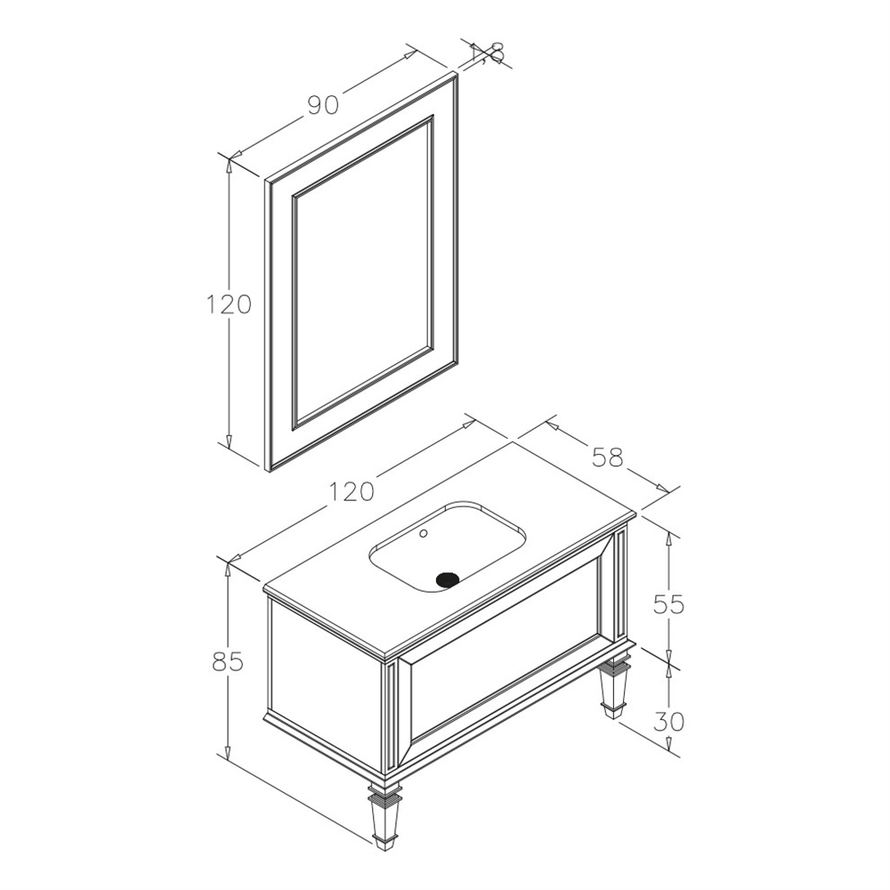 OrkaGlory 120 cm Banyo Dolabı