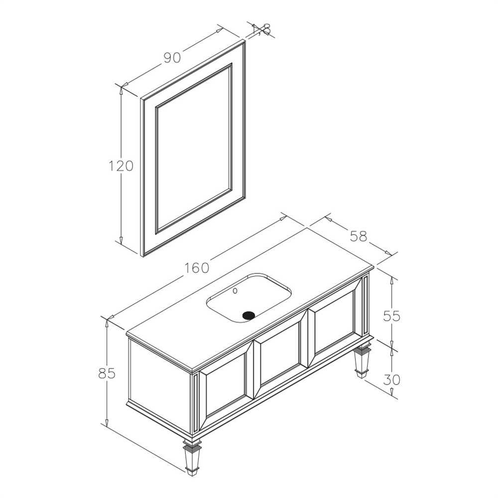 OrkaGlory 160 cm Banyo Dolabı