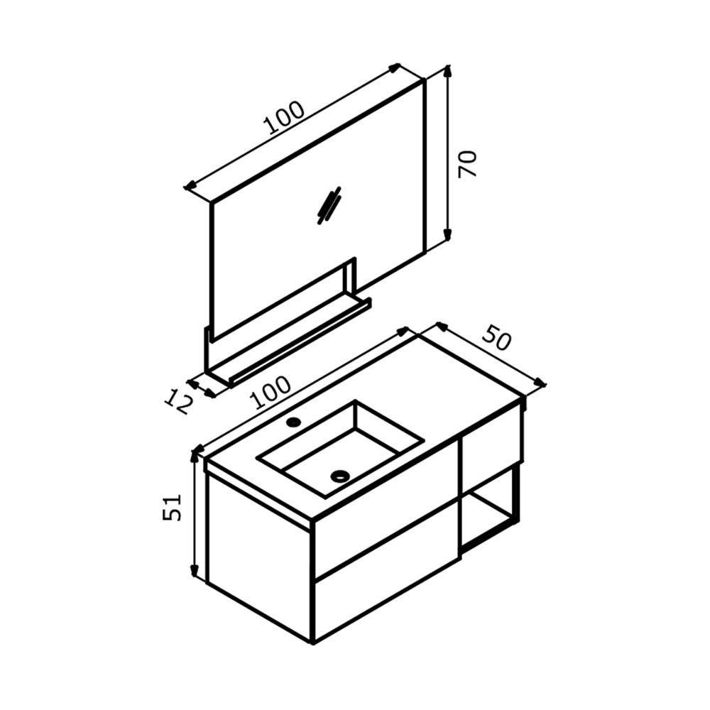 OrkaMilano 100 cm Banyo Dolabı