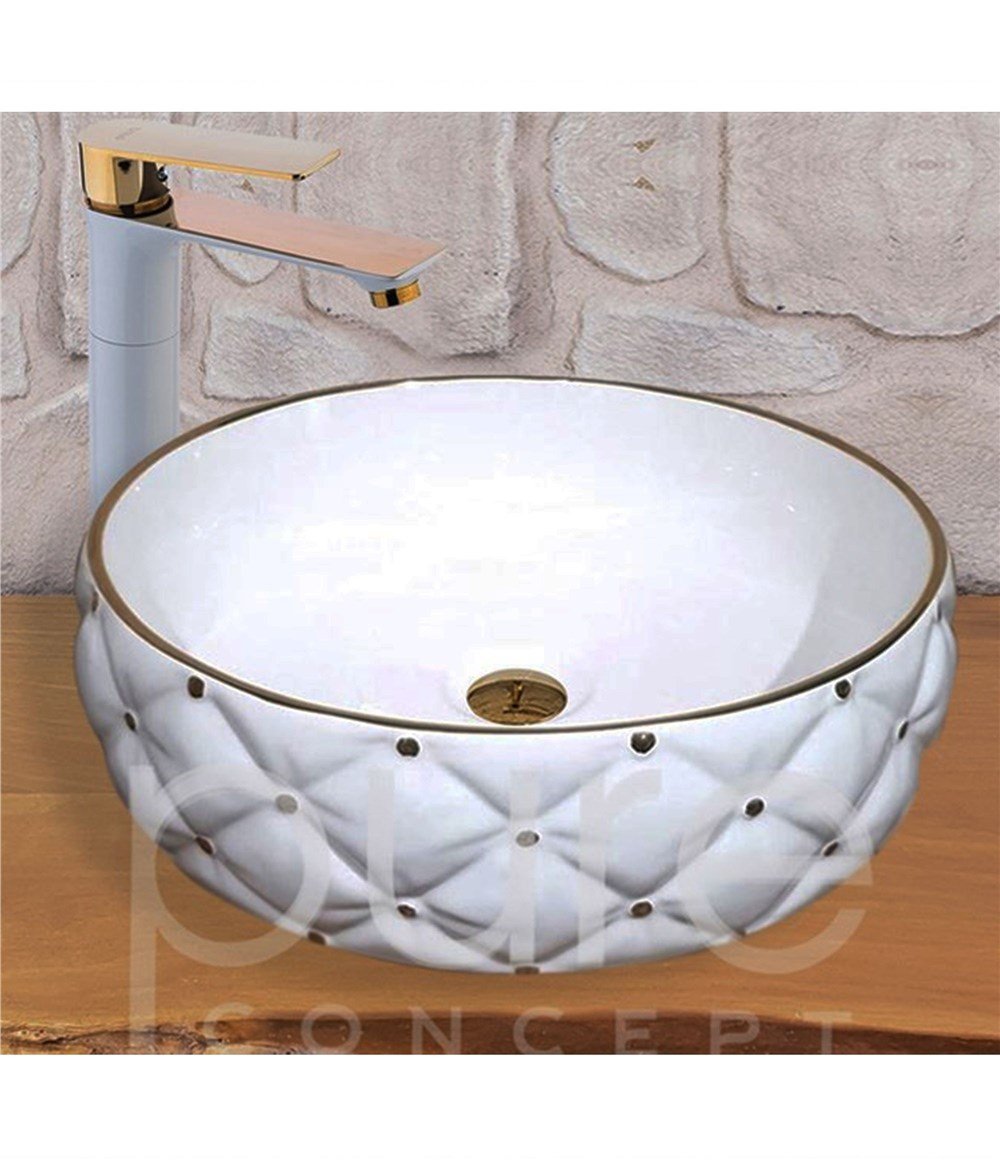 Pure ConceptBeyaz Altın Baklava Desen Çanak Lavabo