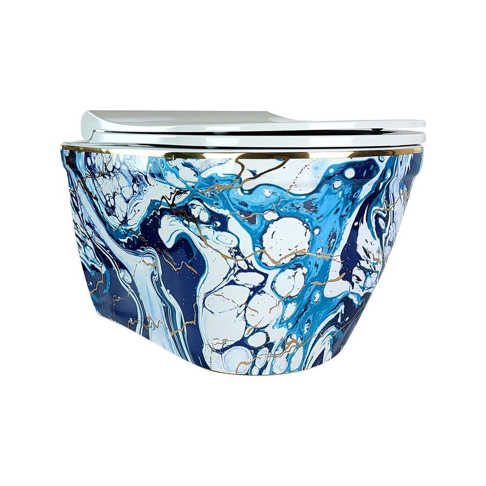 Pure ConceptEbru Mavi Altın 52 cm Kanalsız Asma Klozet