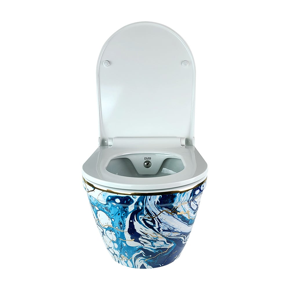 Pure ConceptEbru Mavi Altın 52 cm Kanalsız Asma Klozet