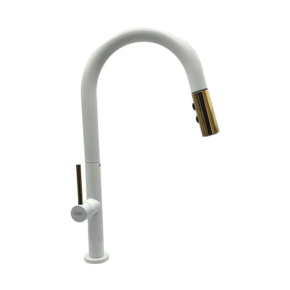 Pure ConceptEmr Beyaz Gold Spiralli Mutfak Eviye Bataryası