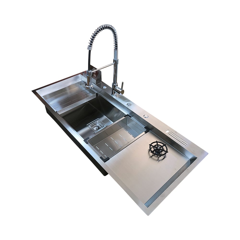 Pure ConceptInoks 118x50 Çift Göz Bardak Yıkamalı Pas. Çelik Evye