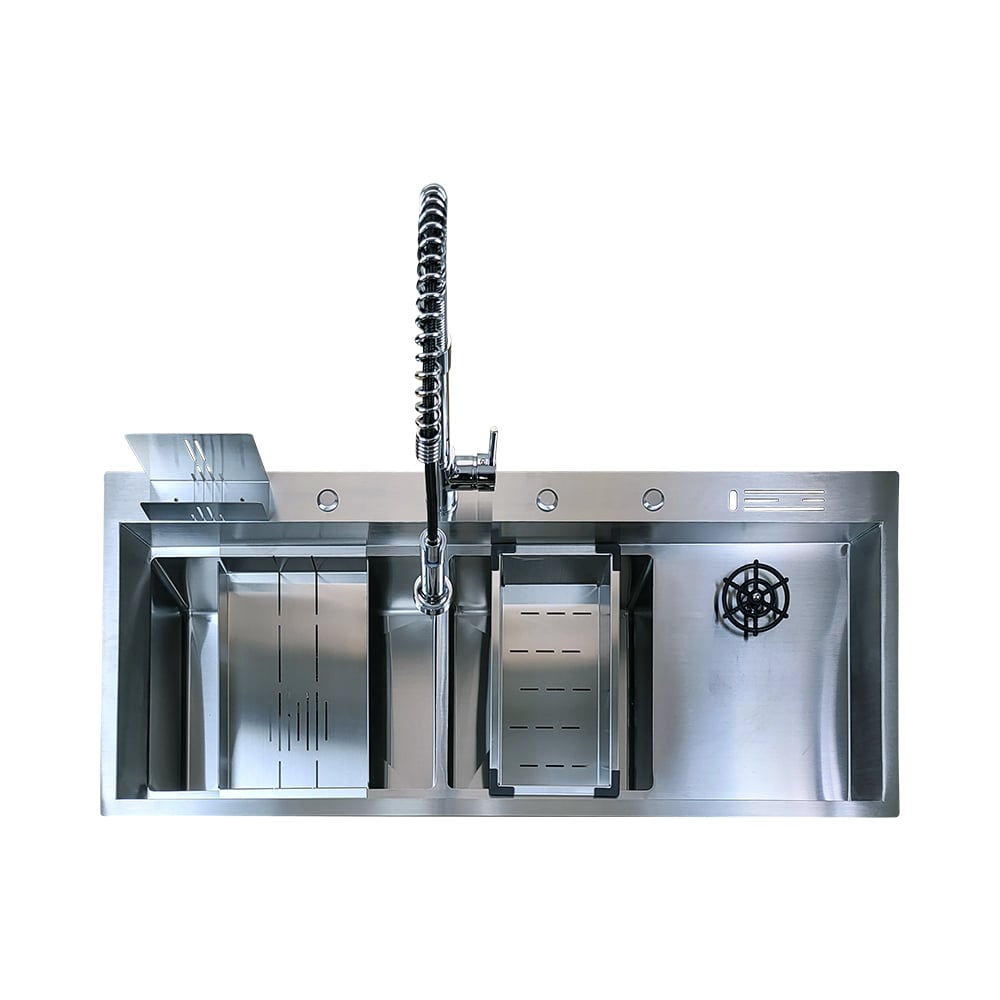 Pure ConceptInox 120x50 Çift Göz Bardak Yıkamalı Pas. Çelik Evye