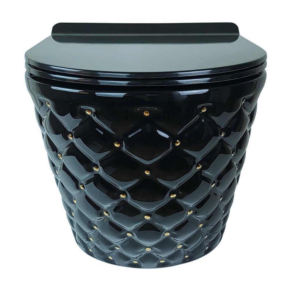 Pure ConceptKapitone Dot Siyah Gold Kanalsız Asma Klozet