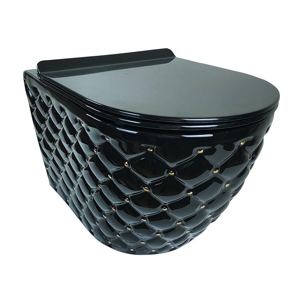 Pure ConceptKapitone Dot Siyah Gold Kanalsız Asma Klozet