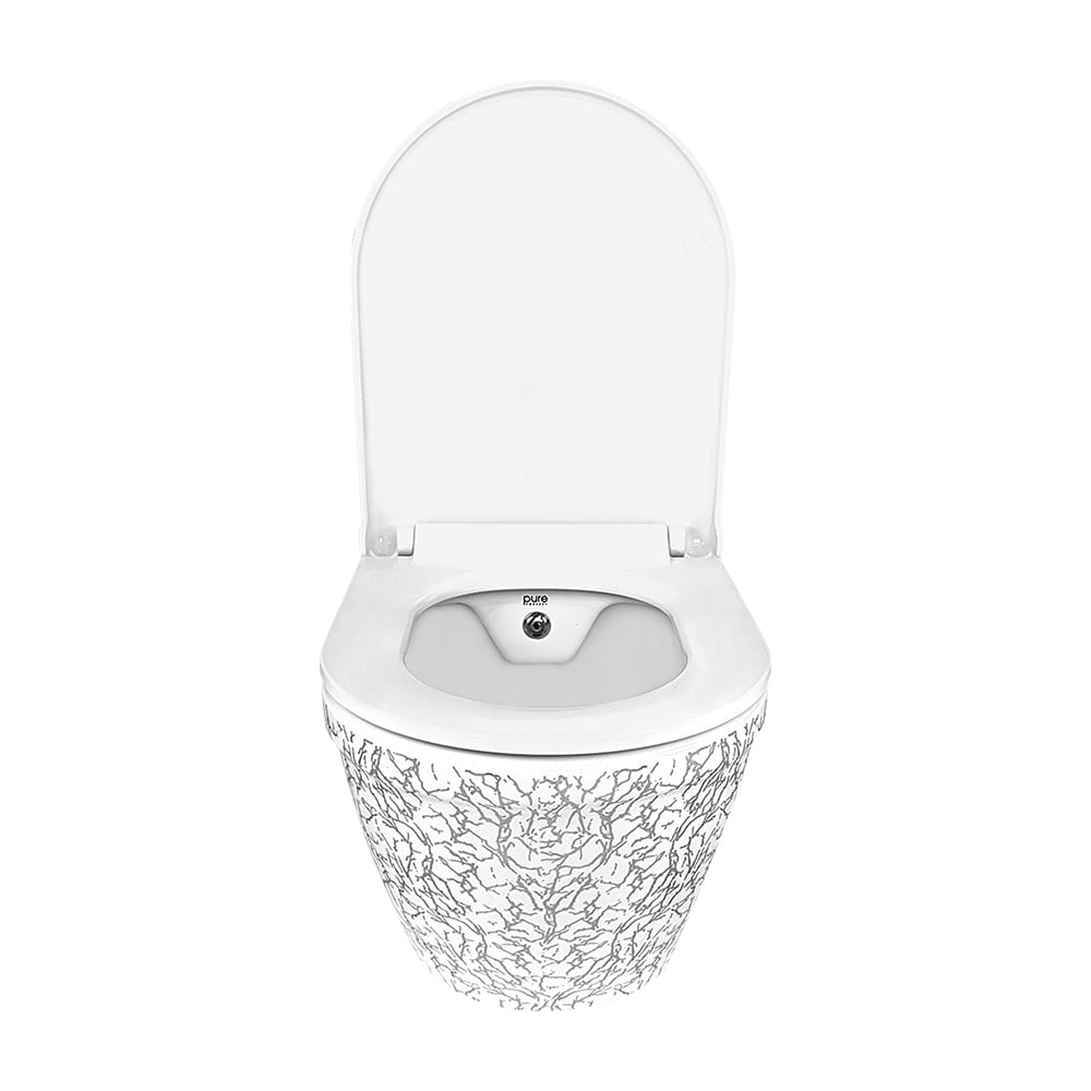 Pure ConceptMarble Beyaz Gümüş 52 cm Kanalsız Asma Klozet