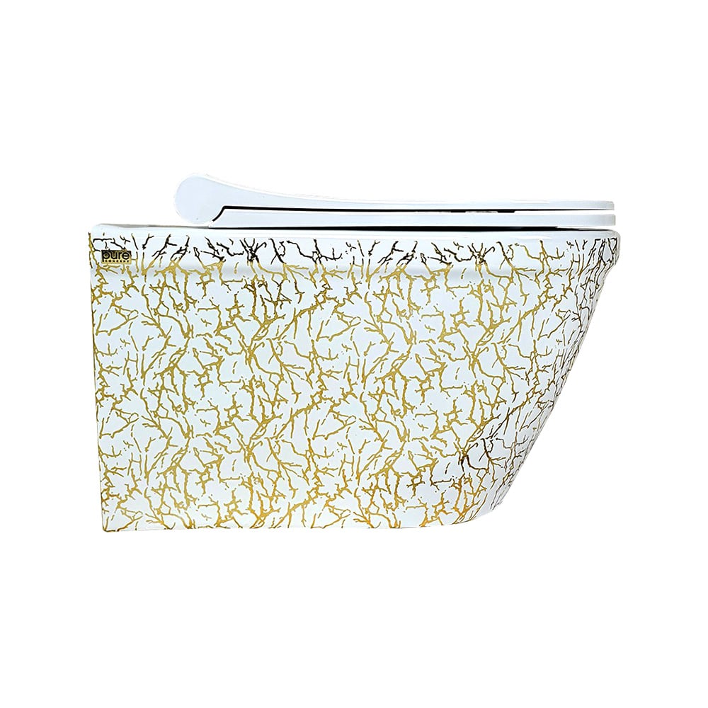 Pure ConceptMarble White & Gold Kanalsız Asma Klozet
