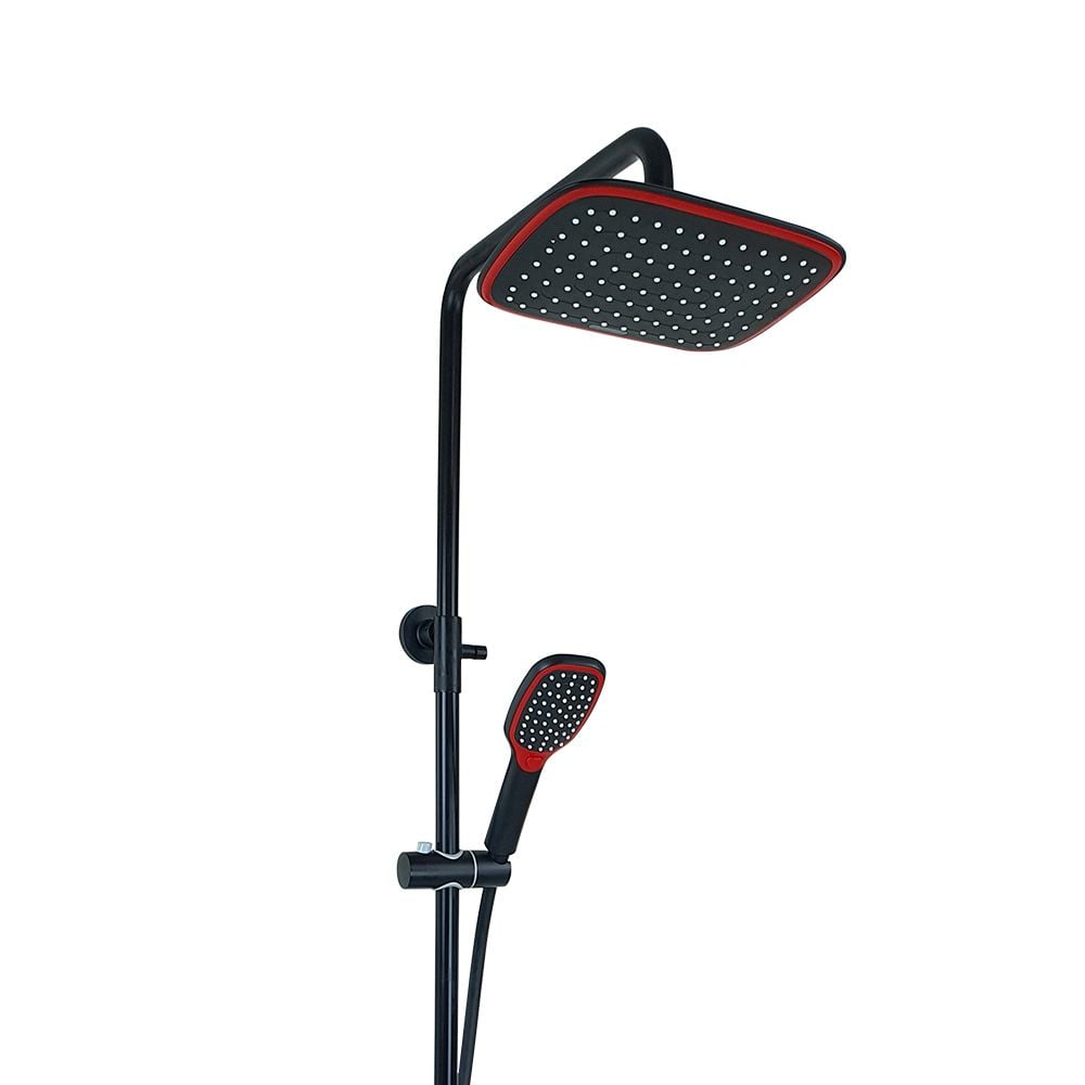 Pure ConceptMeridyen Mat Siyah Kırmızı Duş Sistemi ve Banyo Bataryası