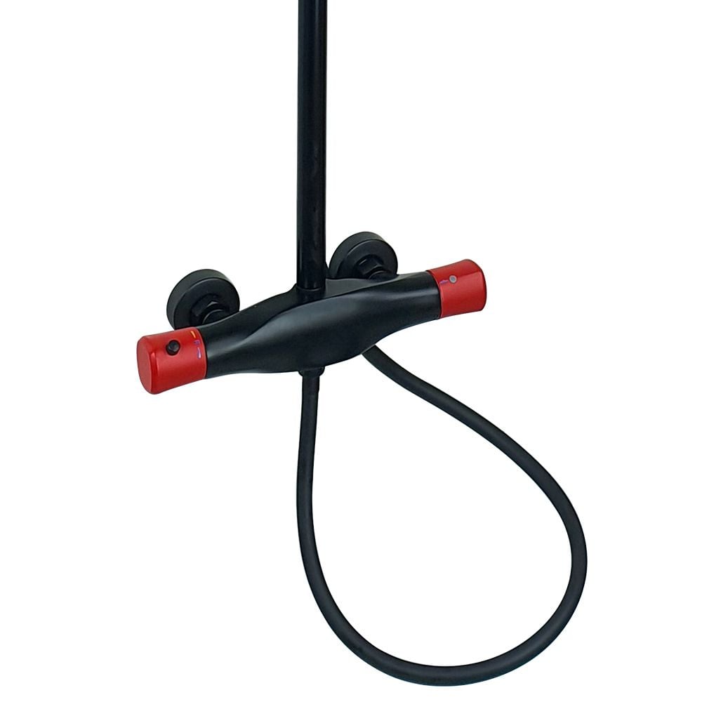 Pure ConceptMeridyen Mat Siyah Kırmızı Duş Sistemi ve Banyo Bataryası