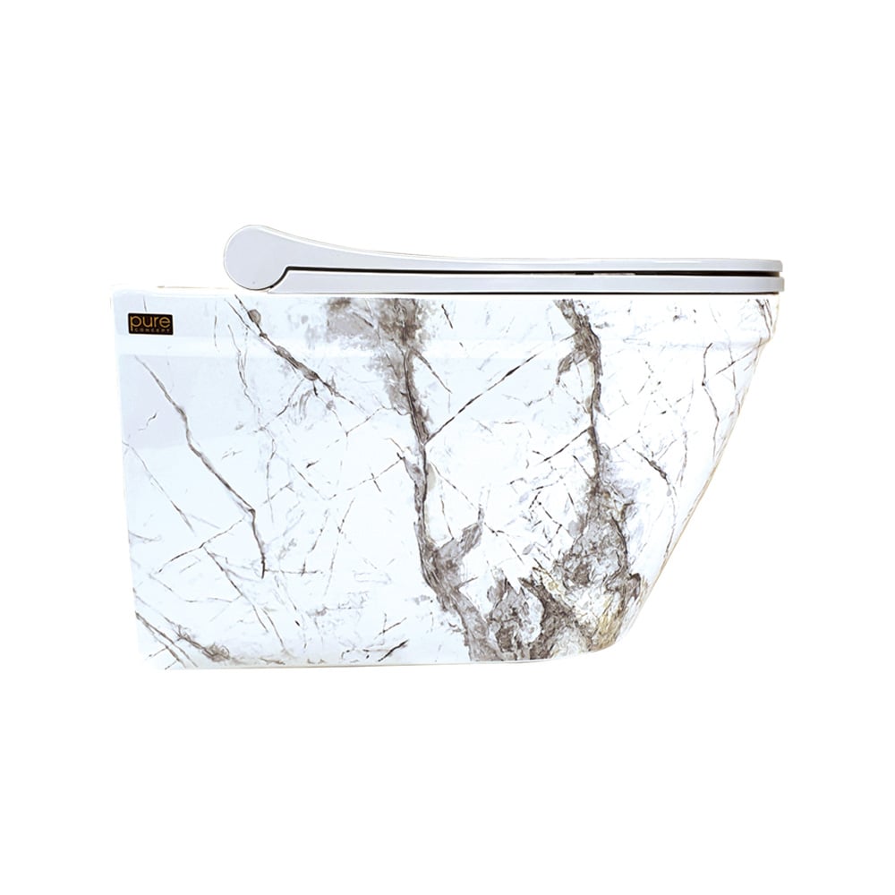 Pure ConceptSharp Calacatta 52 cm Kanalsız Asma Klozet + Siyah Kapak