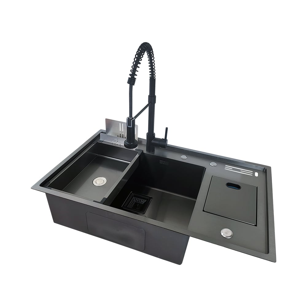 Pure ConceptSiyah 86x49 T.Göz Çöp Kovalı Pas.Çelik Evye