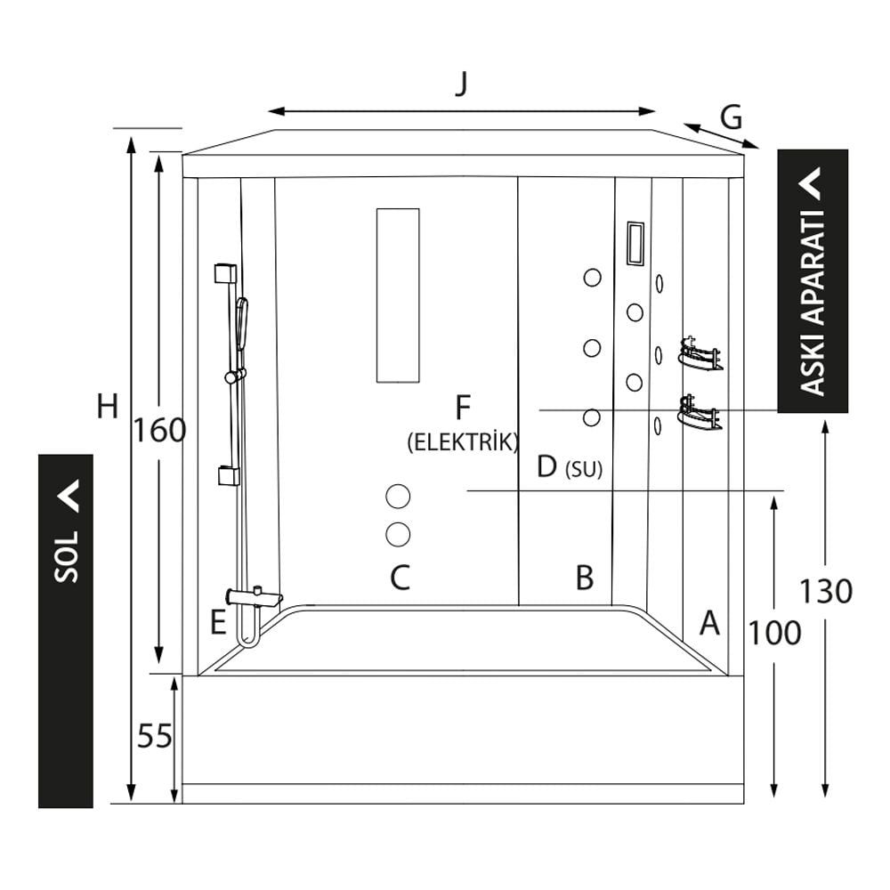 Shower70x130 Dithana Dikdörtgen Küvet Üstü Kompakt Duş Sistemi